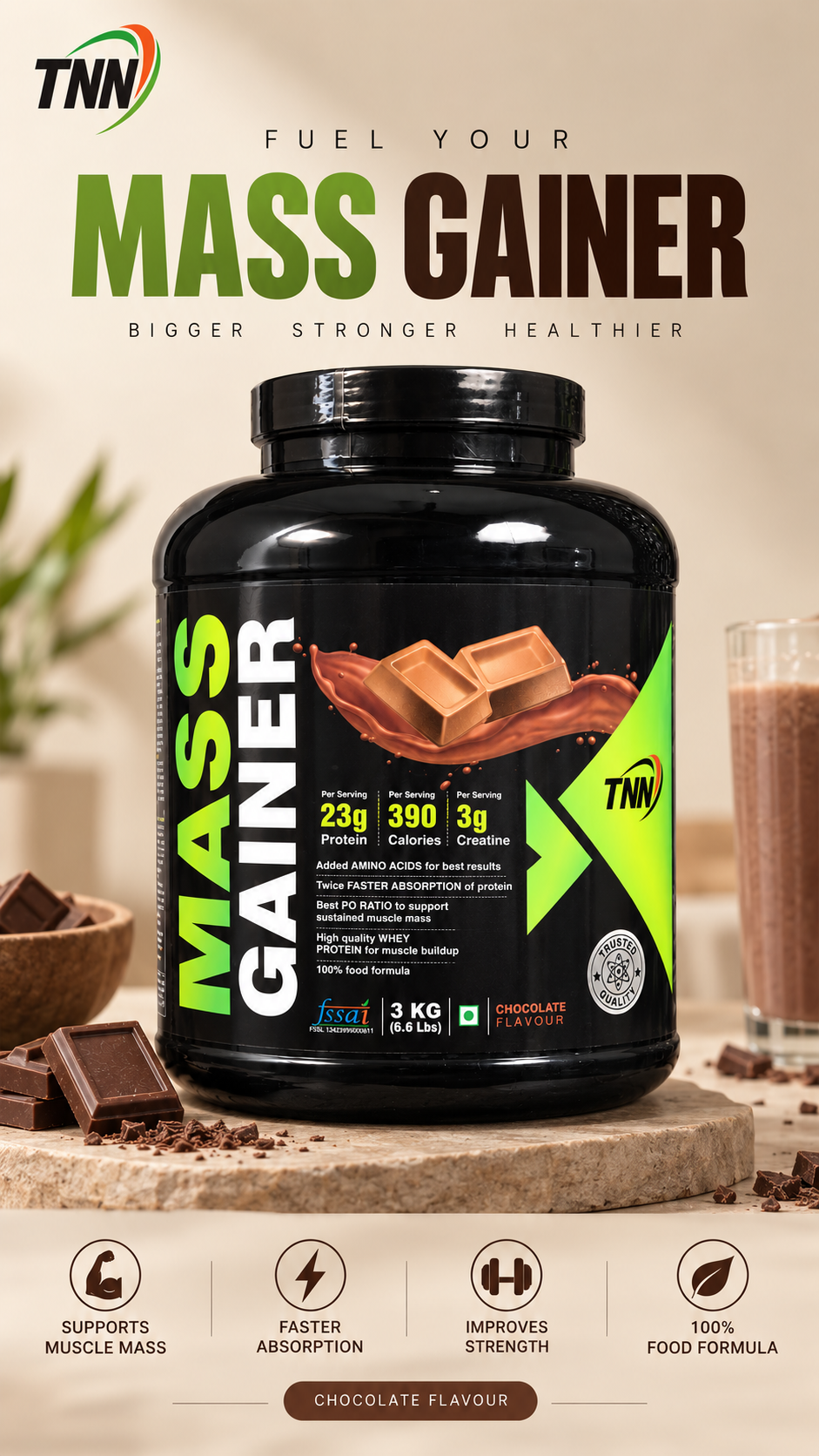 2 (2) High Protein Muscle Mass Gainer 3 KG Powder - Image 1